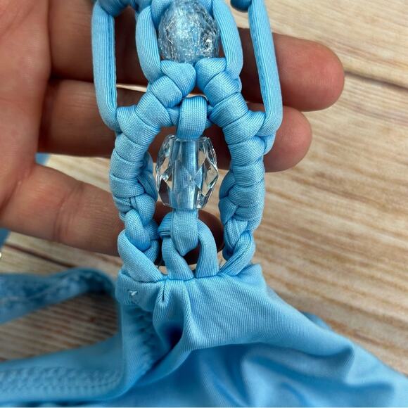 BECCA by Rebecca Virtue Single Strap Macrame Bikini TOP ONLY - BLUE - Picture 3 of 9